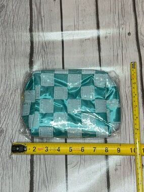 Teal Checkered Small Cosmetic Pouch